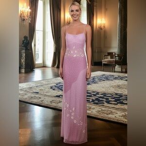 Elegant hand beaded and hand embroidered Pink Floral Gown